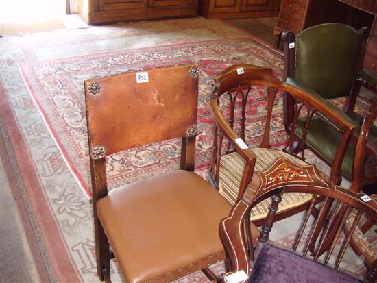 Edwardian tub chair and a Carolean style chair(-)
